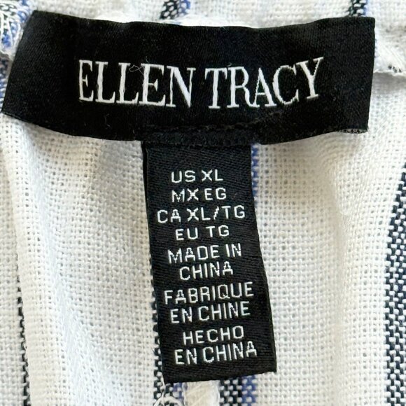 NWT Ellen Tracy Women's Linen Blend Pull-on Straight White Blue Stripe Pants XL - Picture 6 of 11